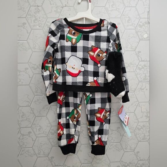 Nwt Girl's Size XS 4/5 Christmas Rudolph Cozy Pajama set w socks, 3pc - Picture 1 of 6